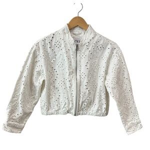 Zara Kids White Eyelet Bomber Jacket Girls Size 9-10